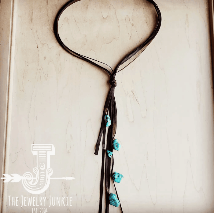 The Jewelry Junkie Brown Leather Lasso Necklace with Turquoise Accents 251r