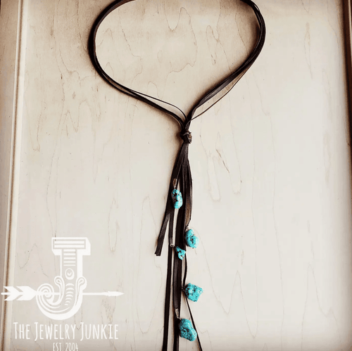 The Jewelry Junkie Brown Leather Lasso Necklace with Turquoise Accents 251r