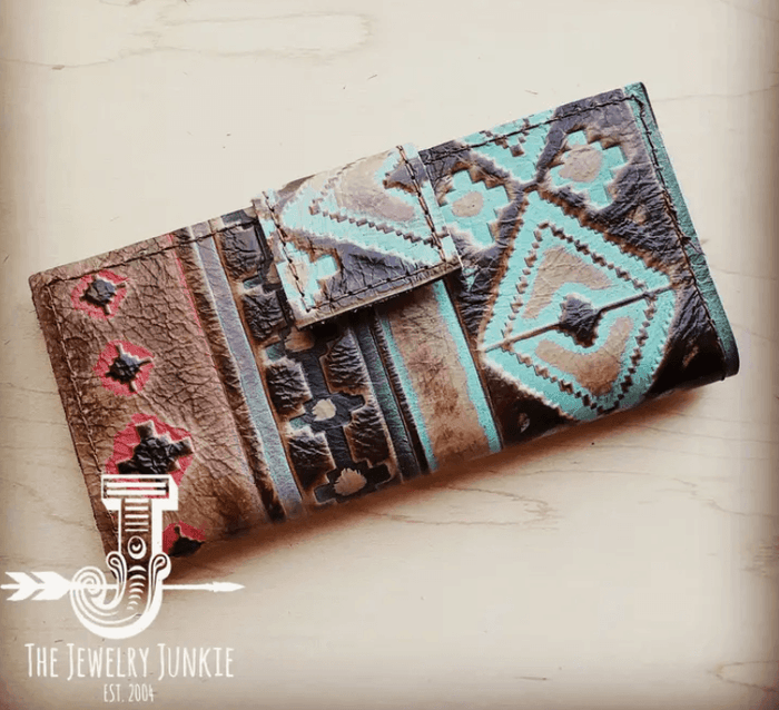 The Jewelry Junkie Embossed Leather Wallet in Santa Fe with Snap 301n