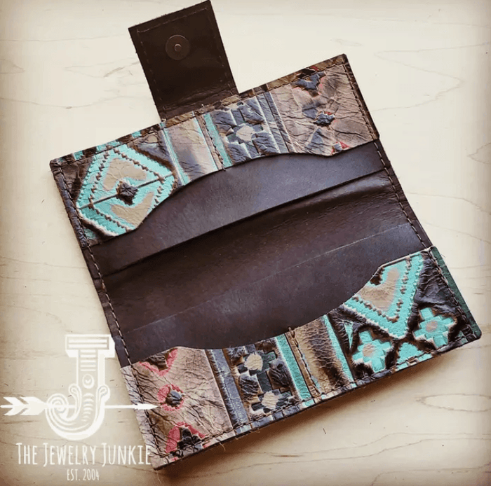 The Jewelry Junkie Embossed Leather Wallet in Santa Fe with Snap 301n