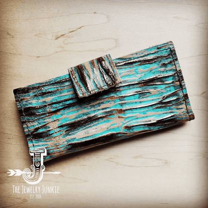 The Jewelry Junkie Embossed Leather Wallet-Turquoise Chateau with Snap 301w