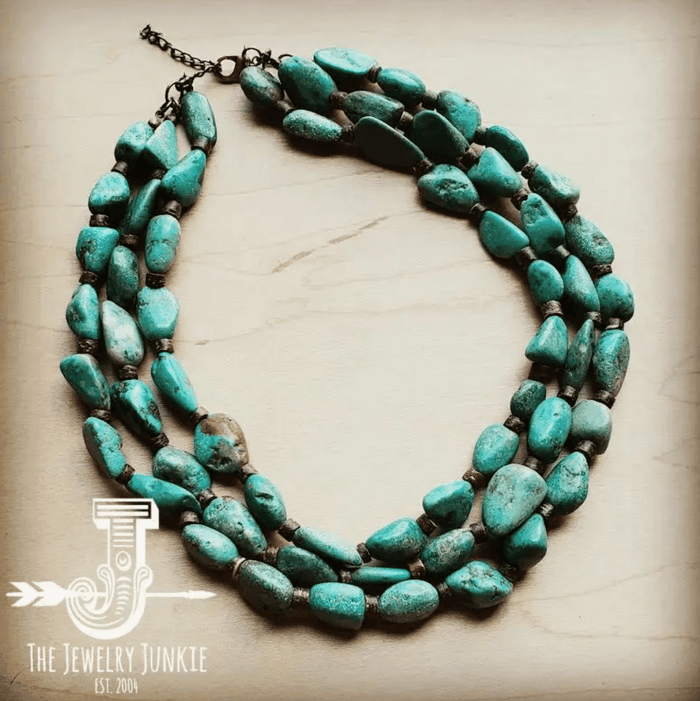 The Jewelry Junkie Large Triple Strand Natural Turquoise & Wood Collar Necklace 252x