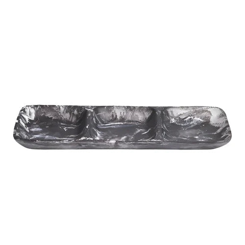 THREE PART LARGE PLATTER IN BLACK SWIRL
