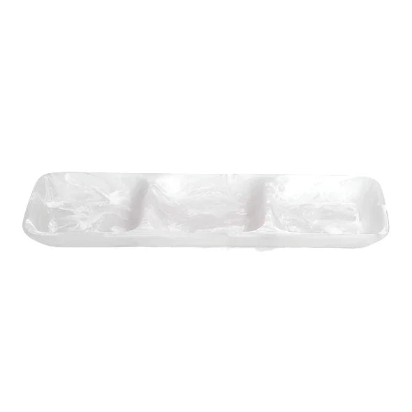 THREE PART LARGE PLATTER IN WHITE SWIRL