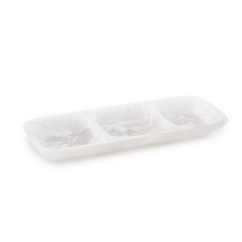 THREE PART MEDIUM PLATTER IN WHITE SWIRL