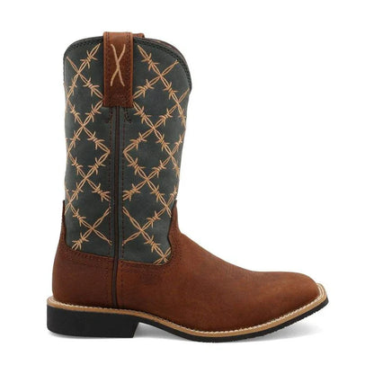 Twisted X Children & Youth Top Hand Brown & Slate Blue Square Toe Boot YTH0019-Painted Cowgirl Western Store