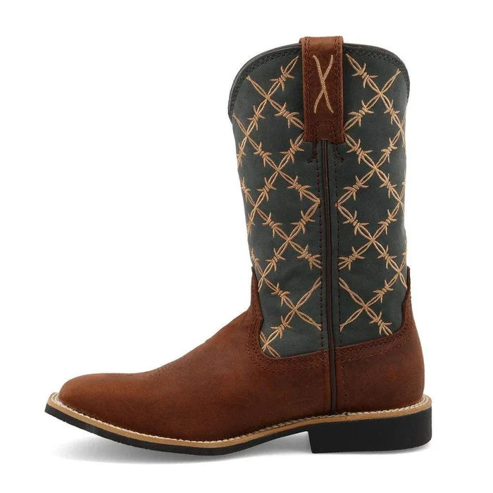 Twisted X Children & Youth Top Hand Brown & Slate Blue Square Toe Boot YTH0019-Painted Cowgirl Western Store