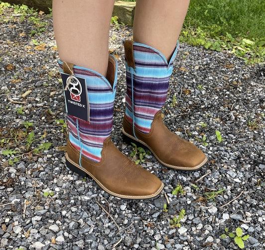 Twisted X Children’s/Youth/Kid’s Brown Leather and Serape Top Hooey Cowgirl Boots YHY0011-Painted Cowgirl Western Store