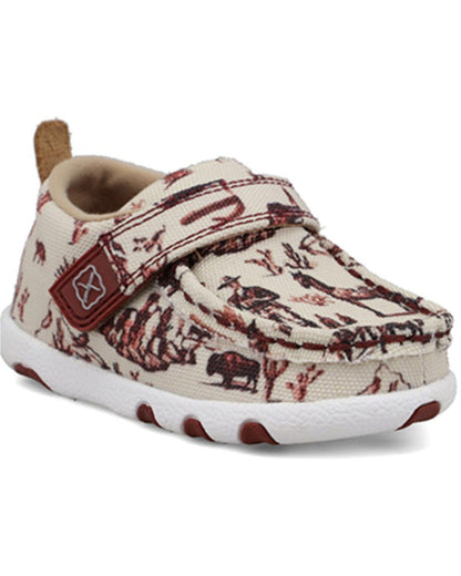 Twisted X Infant & Toddler Maroon and Ivory Cowboy Printed Driving Mocs Baby Shoes ICA0028-Painted Cowgirl Western Store