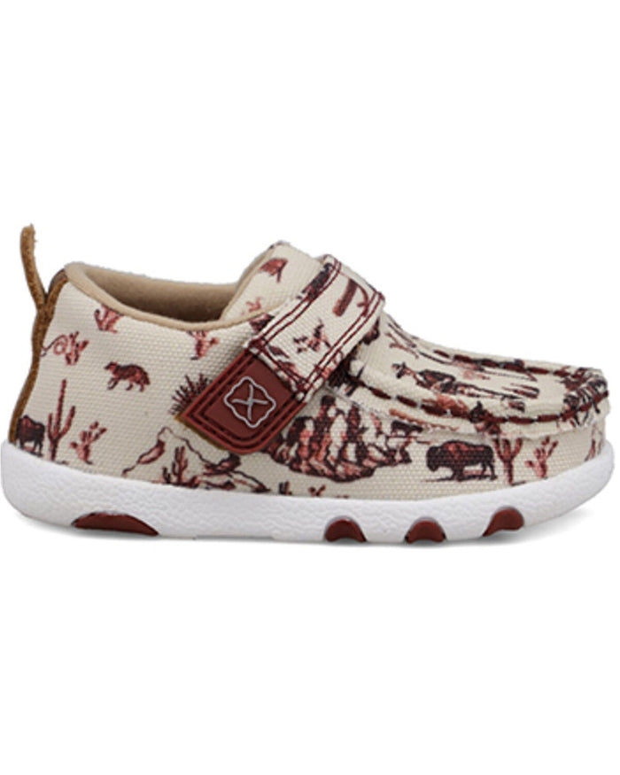 Twisted X Infant & Toddler Maroon and Ivory Cowboy Printed Driving Mocs Baby Shoes ICA0028-Painted Cowgirl Western Store