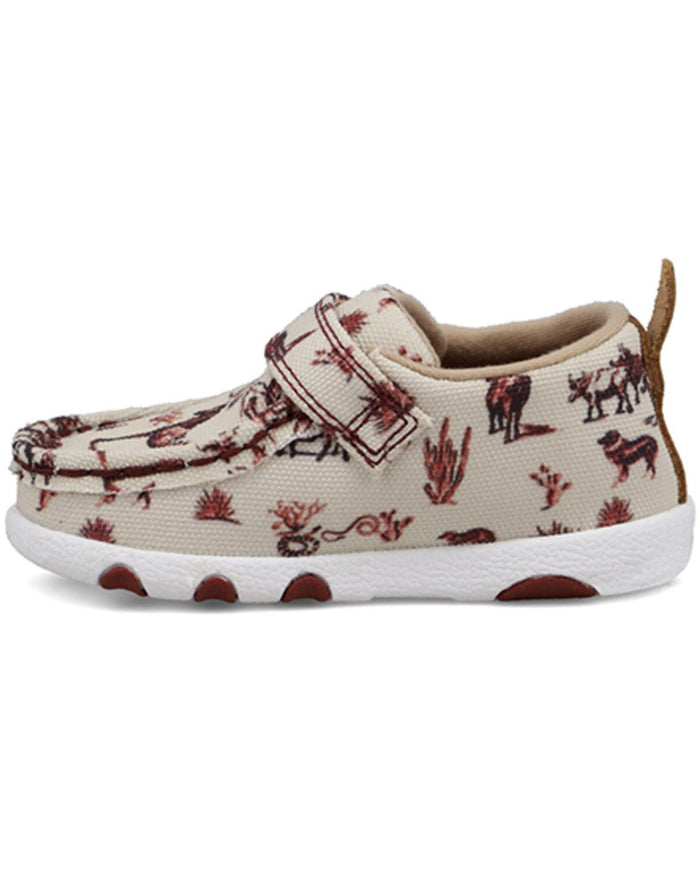 Twisted X Infant & Toddler Maroon and Ivory Cowboy Printed Driving Mocs Baby Shoes ICA0028-Painted Cowgirl Western Store
