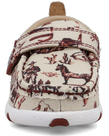 Twisted X Infant & Toddler Maroon and Ivory Cowboy Printed Driving Mocs Baby Shoes ICA0028-Painted Cowgirl Western Store