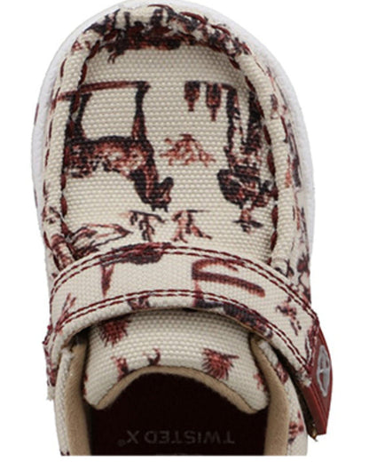 Twisted X Infant & Toddler Maroon and Ivory Cowboy Printed Driving Mocs Baby Shoes ICA0028-Painted Cowgirl Western Store