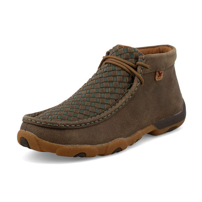 Twisted X Women's Bomber Leather & Clover Green Basketweave Chukka Driving Moc Shoe WDM0152-Painted Cowgirl Western Store