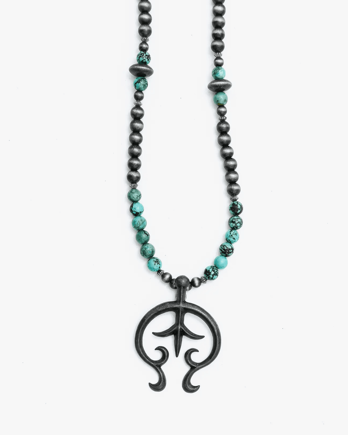 West & Co 36" Faux Navajo Pearl Necklace w/ Naja Charm & Green Turquoise N1239