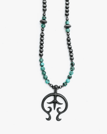 West & Co 36" Faux Navajo Pearl Necklace w/ Naja Charm & Green Turquoise N1239