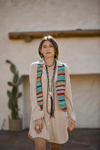 West & Co 36" Turquoise & Burnished Silver Beaded Concho Necklace N584-Painted Cowgirl Western Store