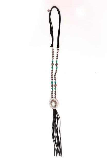 West & Co 36" Turquoise & Burnished Silver Beaded Concho Necklace N584-Painted Cowgirl Western Store