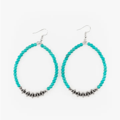 West & Co. Green Beaded Hoop Earring with Silver Disc Accent Earrings E1504