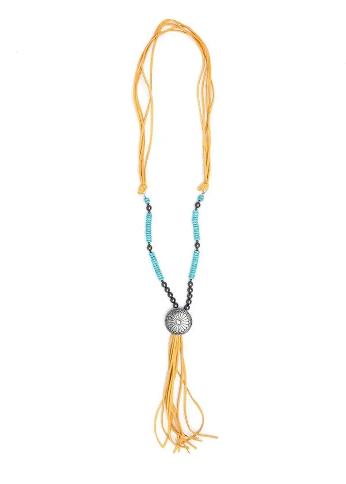 West & Co Turquoise & Mustard Tassel Necklace N582-Painted Cowgirl Western Store