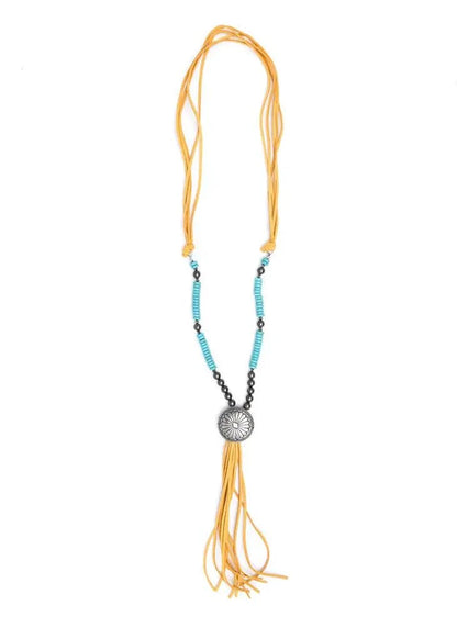 West & Co Turquoise & Mustard Tassel Necklace N582-Painted Cowgirl Western Store
