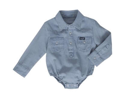 Wrangler Boy's Infant Faded Blue Denim Long Sleeve Bodysuit 10PQ1371D