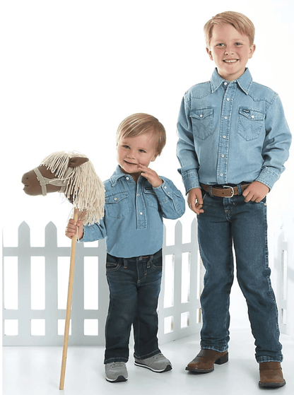 Wrangler Boy's Infant Faded Blue Denim Long Sleeve Bodysuit 10PQ1371D
