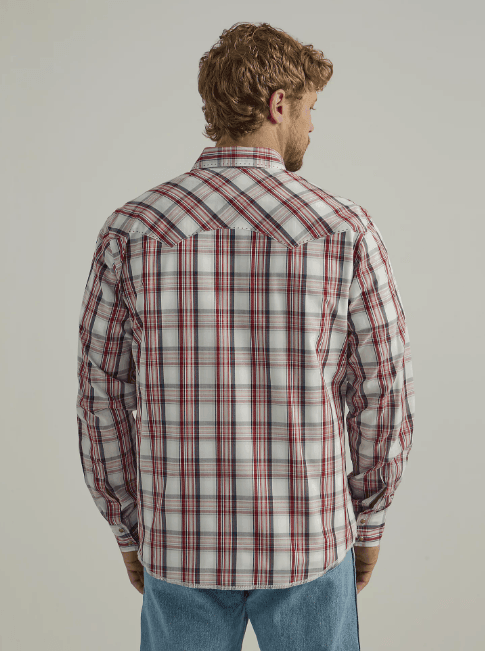 Wrangler Men's Biking Red Plaid Long Sleeve Western Snap Shirt 112330776