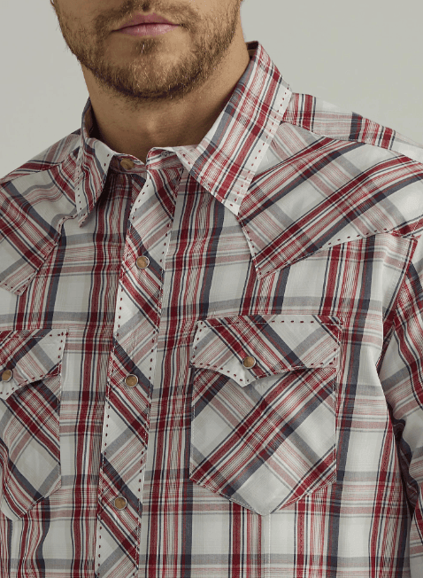 Wrangler Men's Biking Red Plaid Long Sleeve Western Snap Shirt 112330776