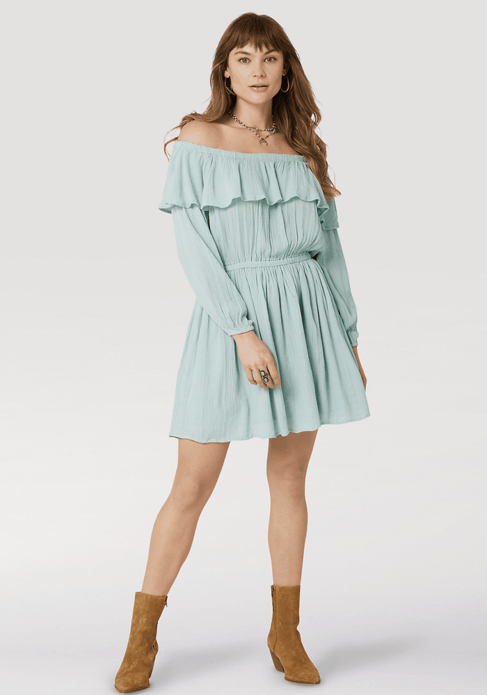 Wrangler Women's Ruffle Off Shoulder Light Teal Dress 112327246
