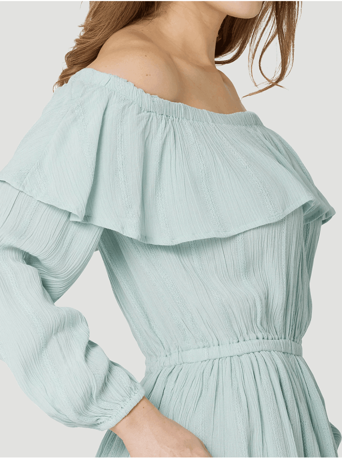 Wrangler Women's Ruffle Off Shoulder Light Teal Dress 112327246