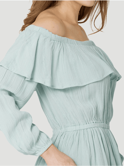 Wrangler Women's Ruffle Off Shoulder Light Teal Dress 112327246
